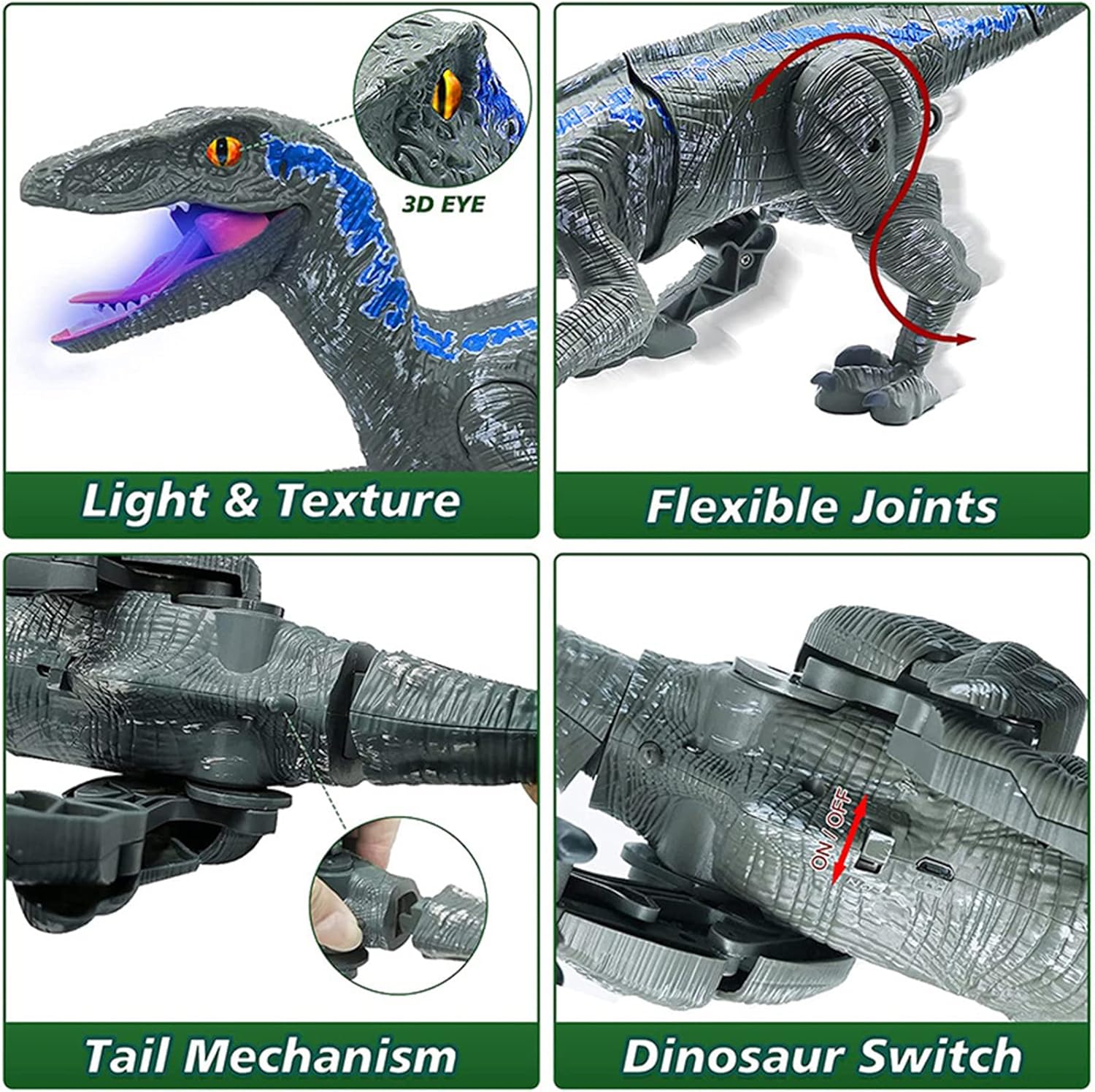 Remote Control Velociraptor Dinosaur Toy with LED Eyes