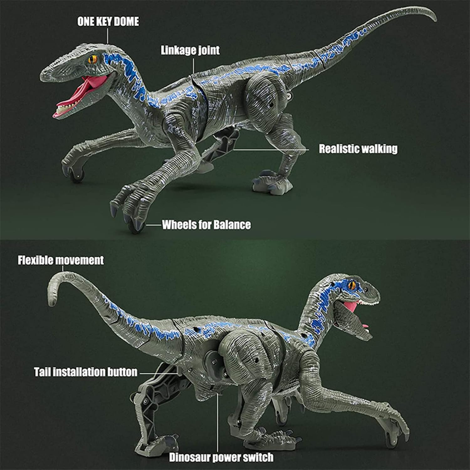 Remote Control Velociraptor Dinosaur Toy with LED Eyes